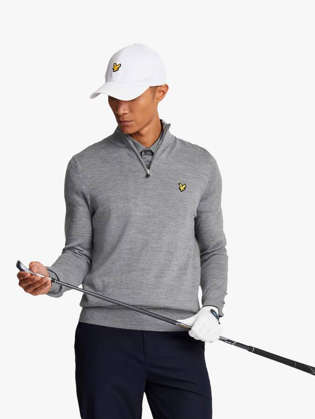 

Джемпер с полумолнией из мериносовой шерсти для гольфа Lyle & Scott, Mid Grey Marl