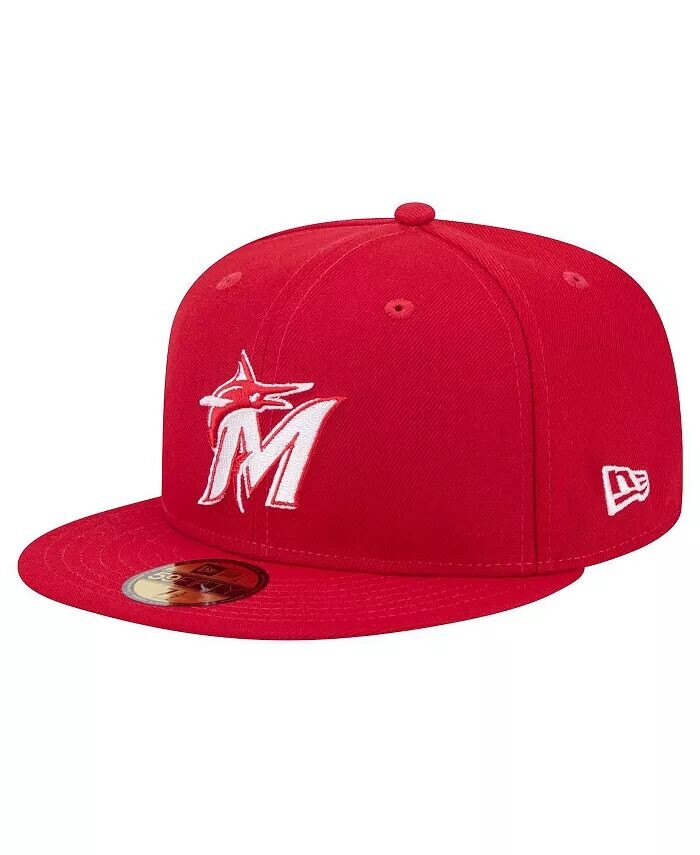 

Мужская красная приталенная шляпа с логотипом Miami Marlins 59Fifty New Era, красный