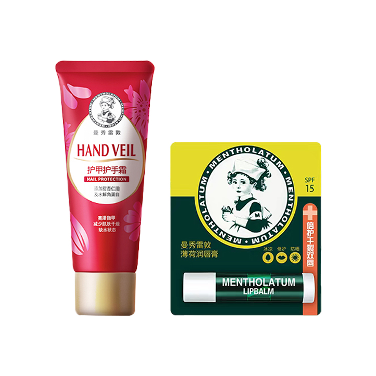 

Mentholatum Бальзам для губ Mint с кремом для рук в наборе, увлажняющий эффект 3,5г+50г