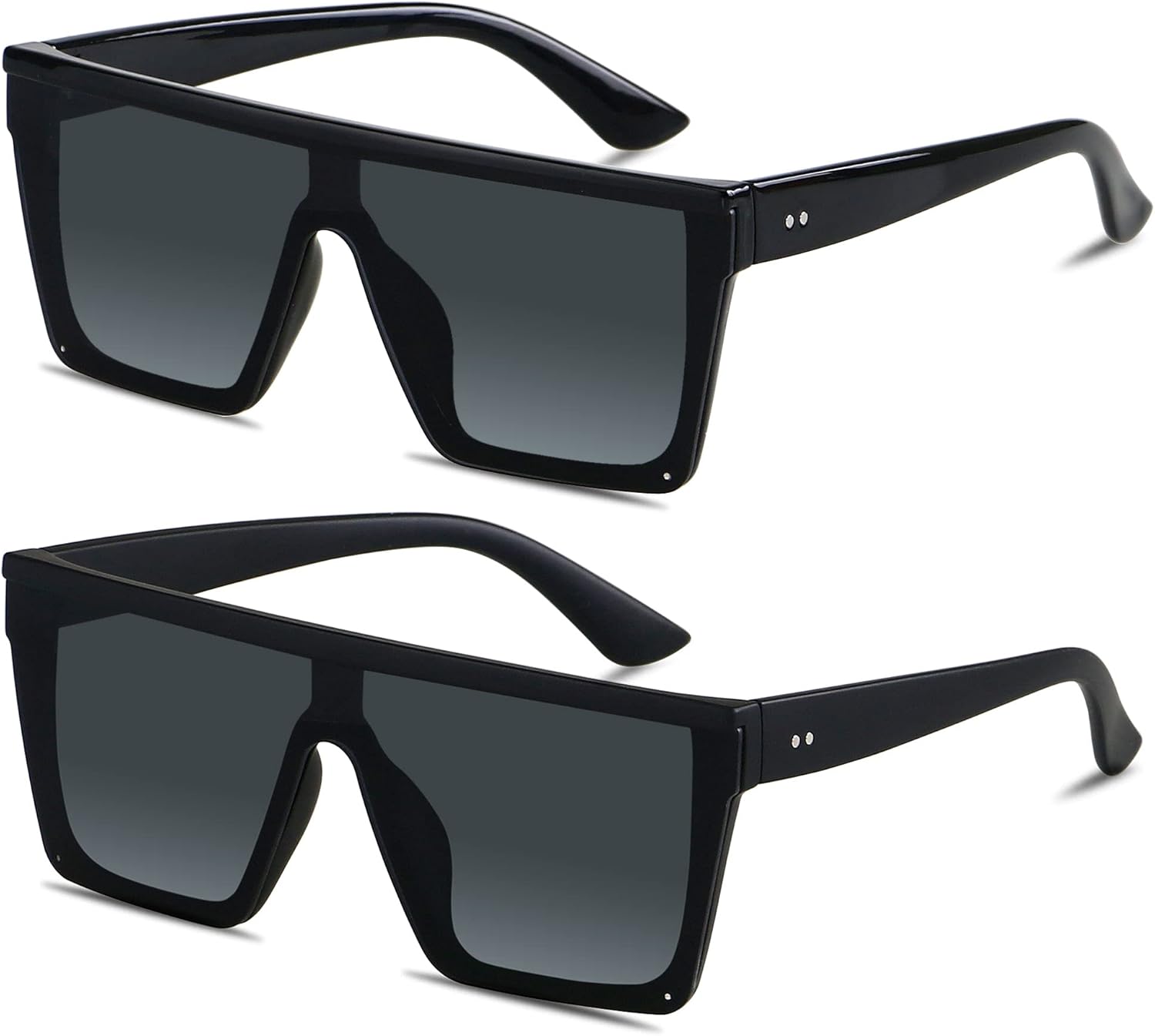 

Солнцезащитные очки LYZOIT квадратной формы большого размера для женщин и мужчин, с плоской верхней частью, модные, с большой защитой от УФ-излучения, без оправы, (2packs) Glossy Black + Matte Black