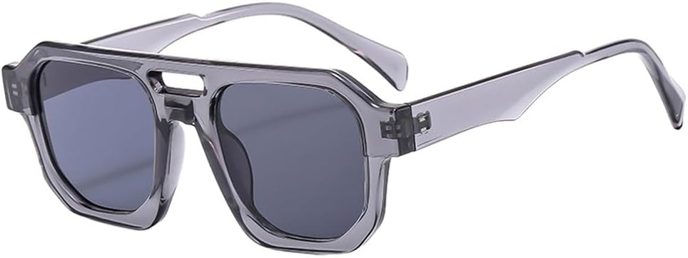 

Солнцезащитные очки в стиле ретро с двойной перемычкой, многоугольные, квадратные, женские, с прозрачными линзами цвета морской волны, защита от УФ-излучения UV400, мужские, панк, оливково-зеленые WNCKSQ, Grey Grey