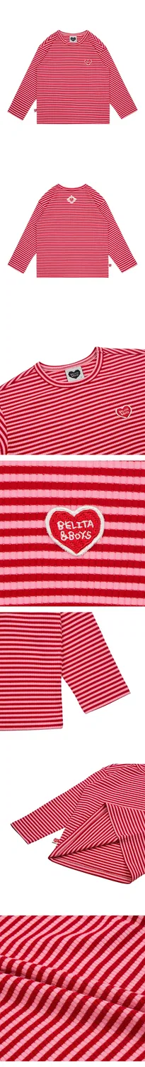 Детская футболка с длинным рукавом Bb Heart Stripe Rib красная от Belita&Boys — фото 4