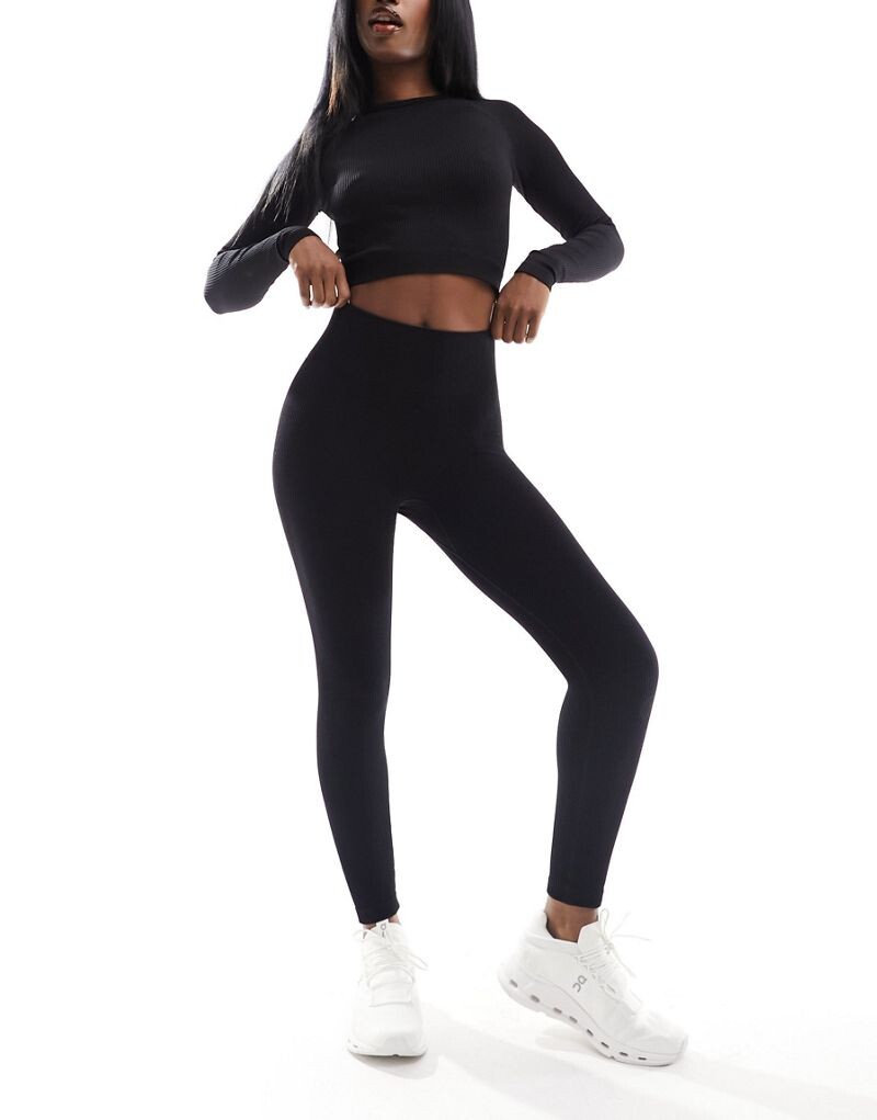 

Черные бесшовные укороченные леггинсы в рубчик 7/8 ASOS 4505 Icon