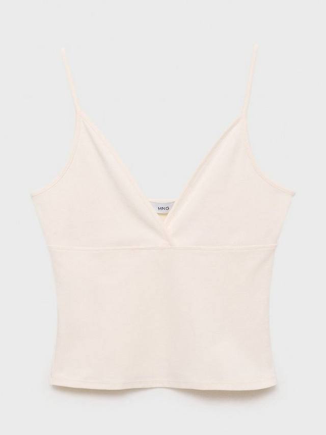 

Топ с V-образным вырезом и тонкими бретелями из смесового хлопка Mango, Light Beige