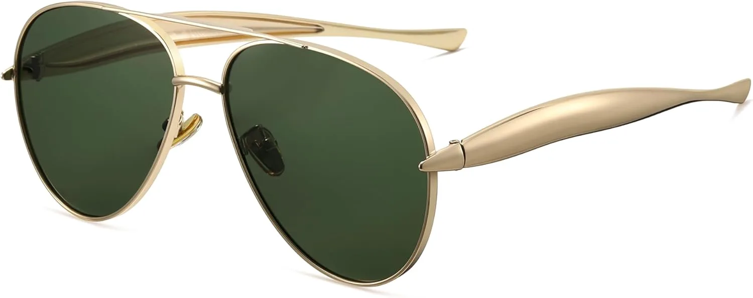 

Большие золотые солнцезащитные очки-авиаторы для женщин и мужчин в стиле ретро 70-х, металлические, модные женские очки CS002 Cesunies, Gold Frame/Green Lens