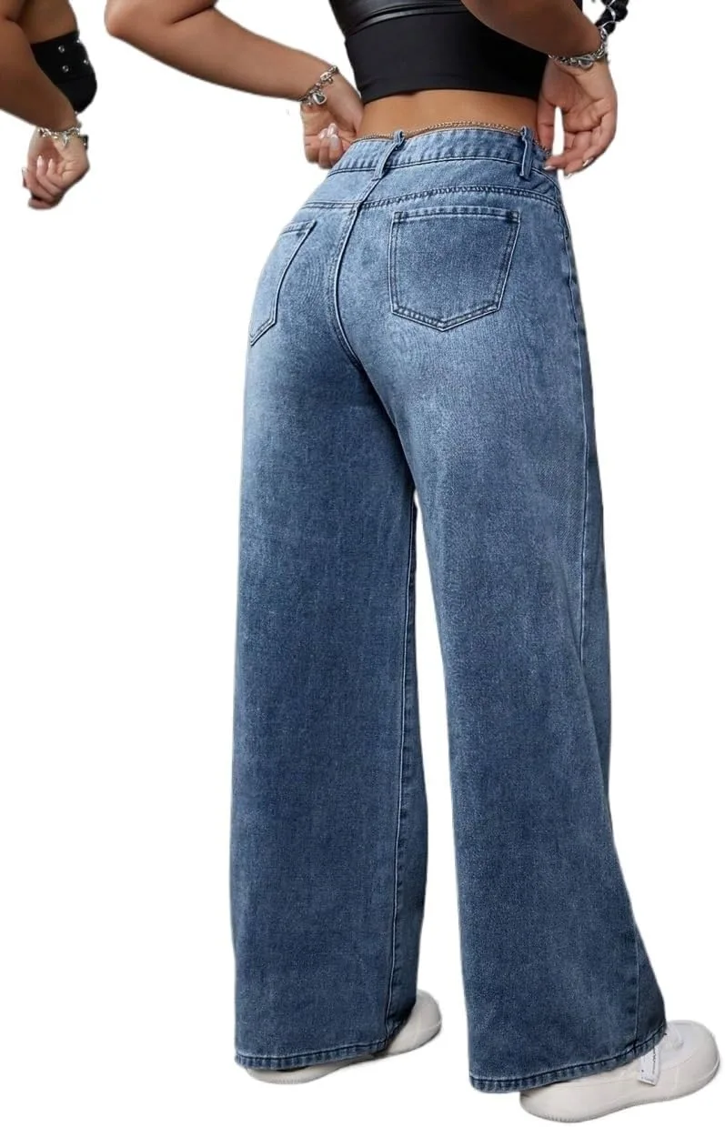 Женские классические джинсы с низкой посадкой, широкие и свободные Generic, Dark Wash