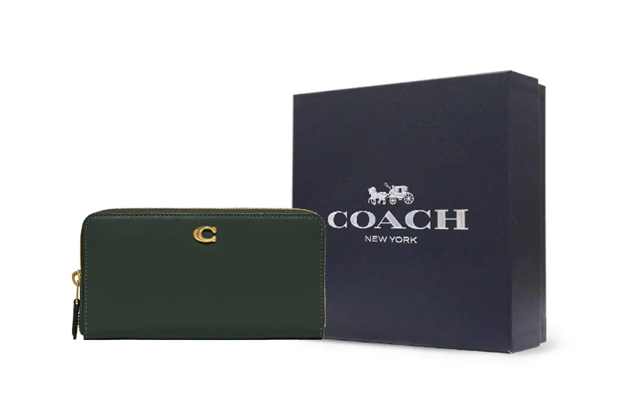 

COACH Женский зелёный кошелёк из телячьей кожи с молнией-гармошкой