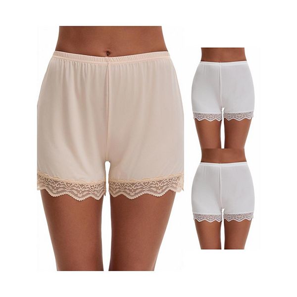 

3 комплекта женских шорт-комбинаций из ледяного шелка с кружевной отделкой, средней посадки, свободного кроя, легкие и дышащие, в стиле «бойшорты». Inspire Chic, White Beige
