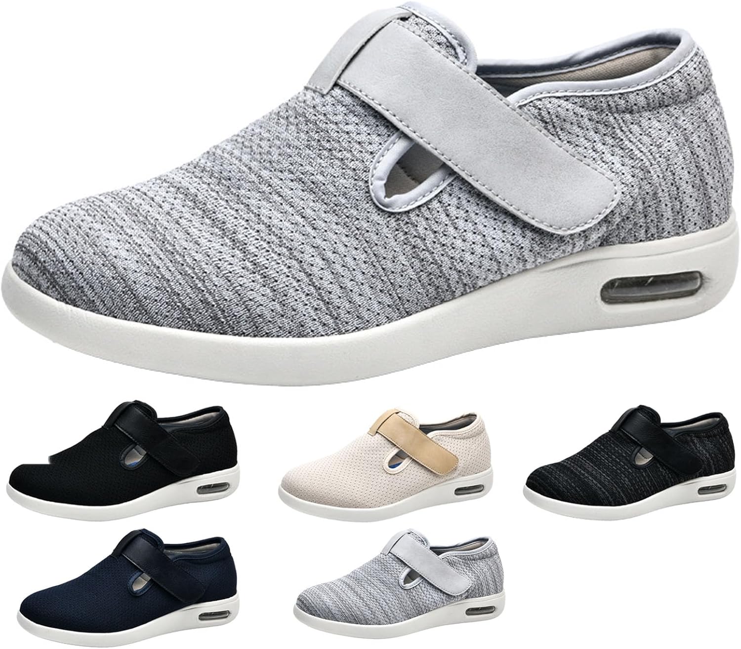 

Кроссовки bumuam Extra Wide для ходьбы при отеке, полностью регулируемые застежки, обувь широкого размера для пожилых, кроссовки с воздушной подушкой для ходьбы для пожилых с отекшими ногами, уличные, мужские 11.5, светло-серый