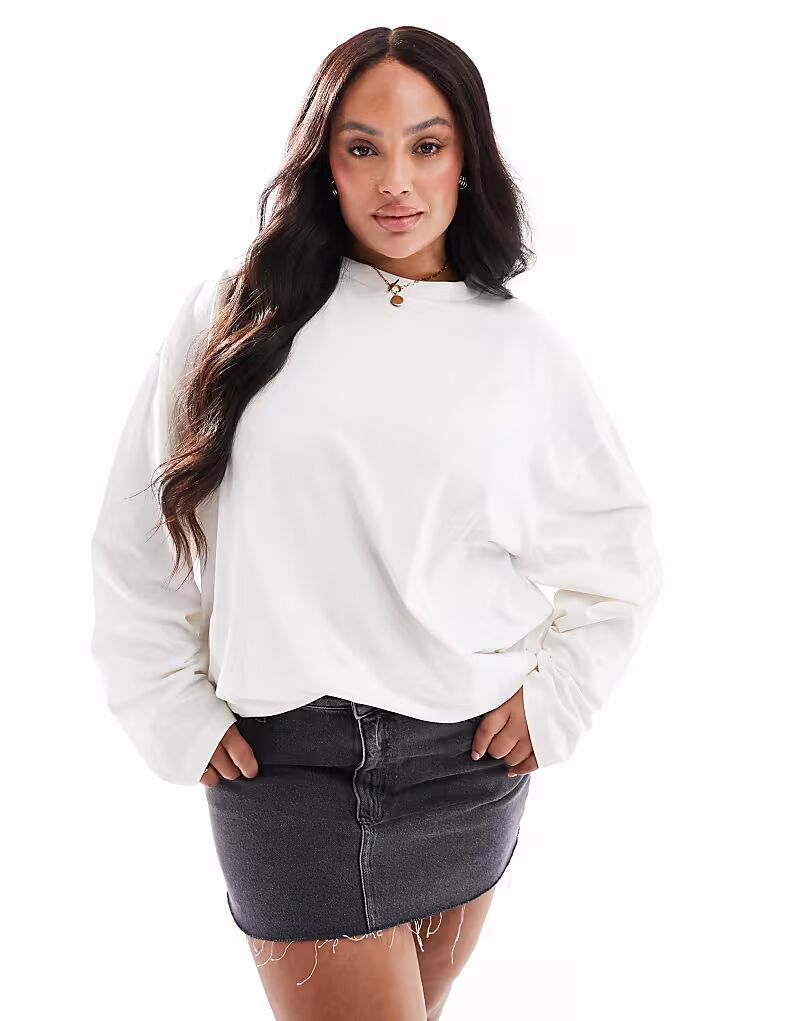 

Приталенный топ с длинными рукавами от ASOS DESIGN Curve кремового цвета ASOS Curve