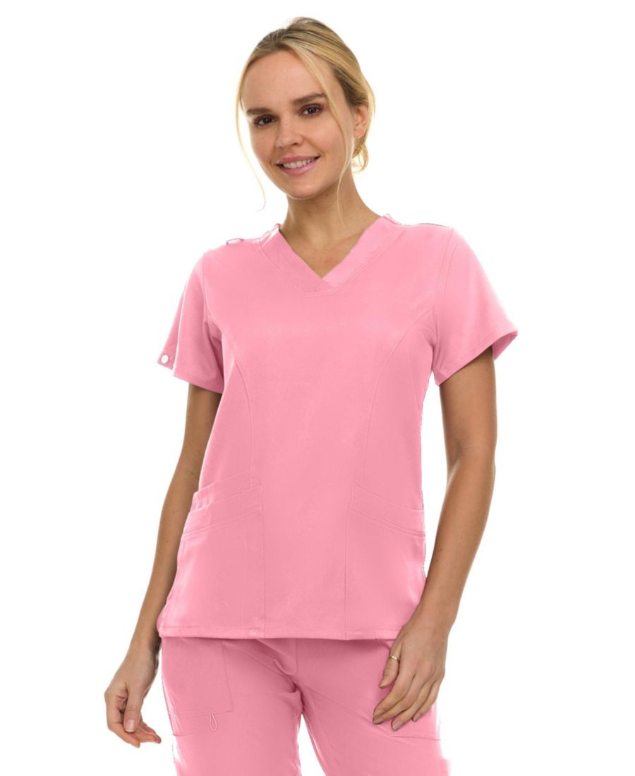 

Женская медицинская блузка Eleanor с тремя карманами, эластичным V-образным вырезом, ярко-розового цвета, размер Medium Medichic, Bubble gum
