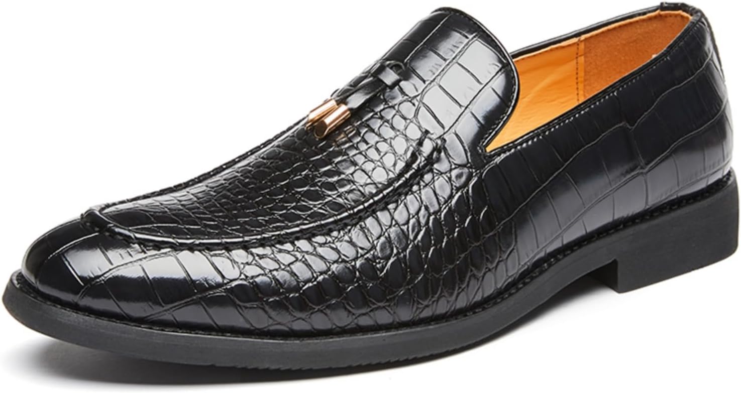 

Мужские лоферы из кожи с тиснением под крокодила с кисточками, удобная обувь для торжеств, острая носка, официальная обувь для деловых встреч, свадеб, офиса, прогулок, выпускных, церемоний и вечеринок Yrzhgdl, черный