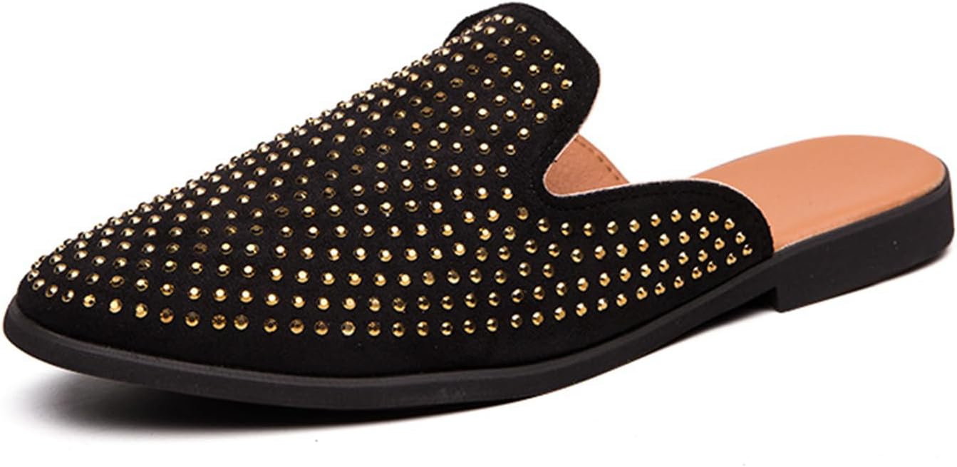 

Мужские замшевые мюли-тапочки с камнями, модные закрытые с острым носком, удобные слипоны с ремешком на пятке, лоферы и повседневные вечерние сандалии для вечеринок Neuugo, золотой