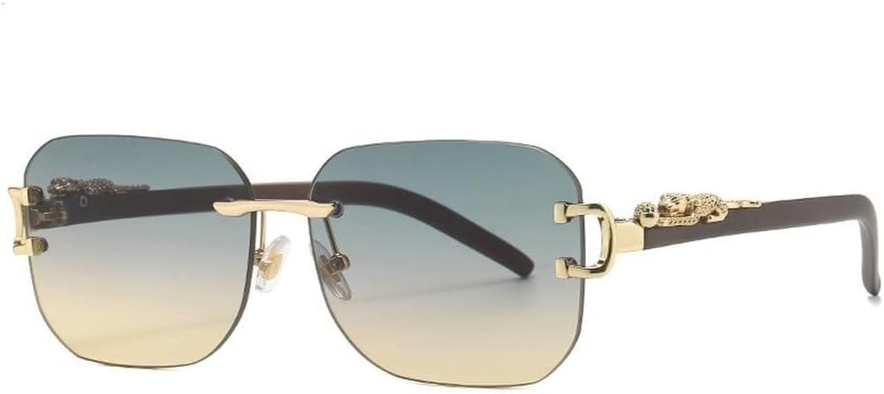 

Новые безободковые металлические солнцезащитные очки 2025 года для женщин и мужчин. Модные винтажные солнцезащитные очки класса люкс с защитой от УФ-излучения UV400 LXLHWN, Green Yellow