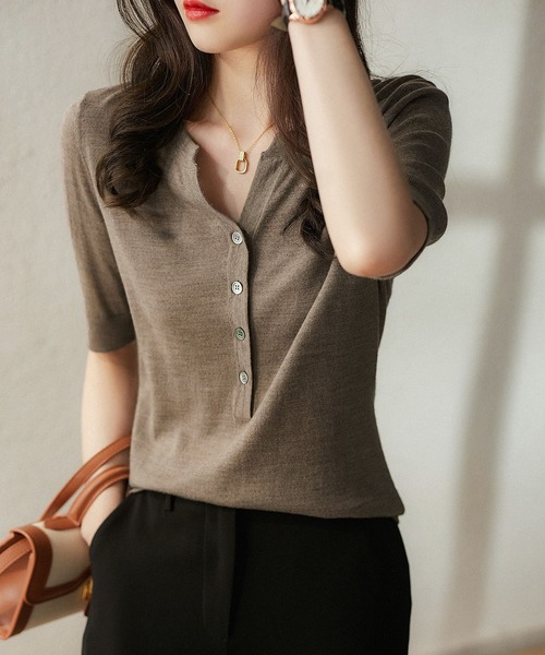 

Вязаная футболка-поло с рукавами 3/4 BLANC FICELLE, коричневый