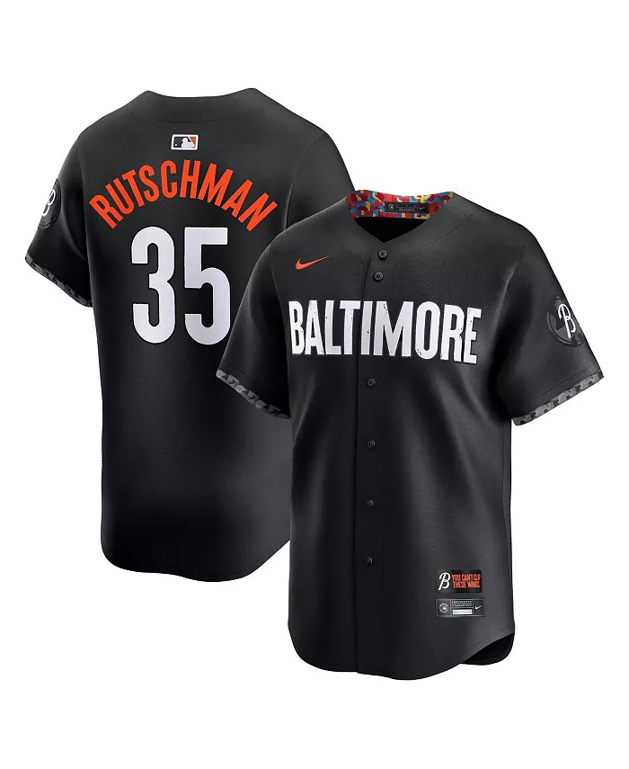 

Мужская лимитированная бейсбольная футболка Adley Rutschman Baltimore Orioles в черном цвете из коллекции City Connect Nike