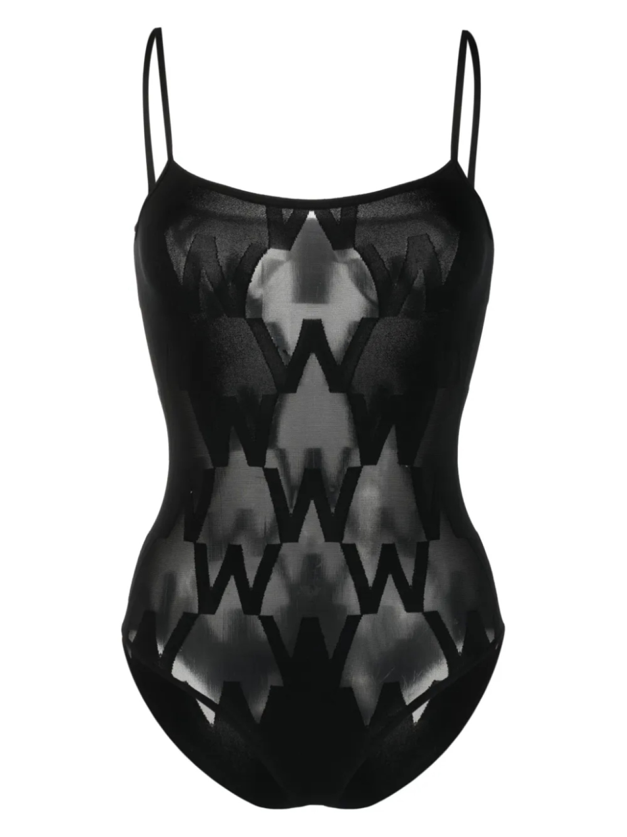 

Прозрачное боди с монограммой Wolford, черный
