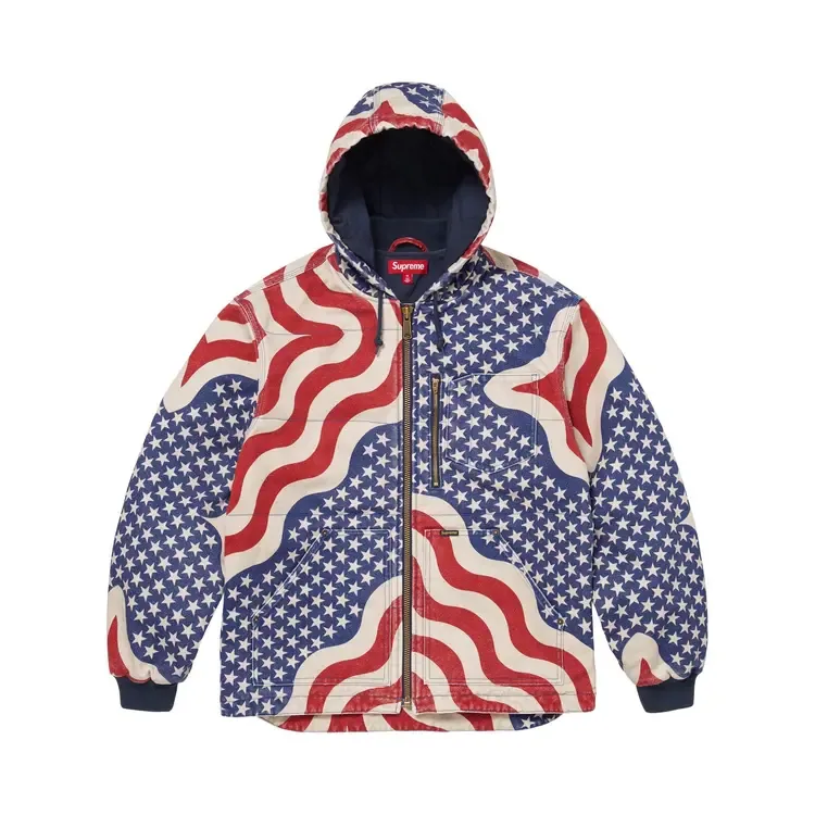 Стеганая рабочая куртка Supreme Flag с капюшоном, разноцветная