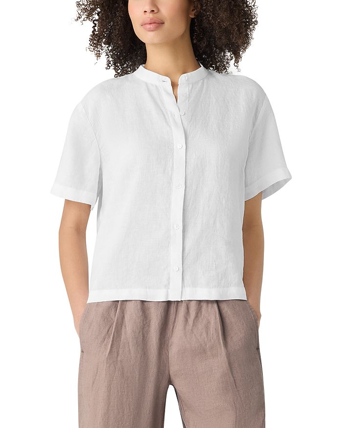

Льняная рубашка с воротником-стойкой Eileen Fisher, белый