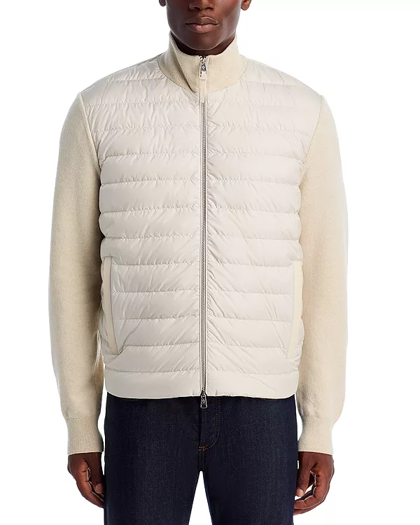 Утепленный кардиган на молнии из шерсти и кашемира Moncler, белый — фото 3