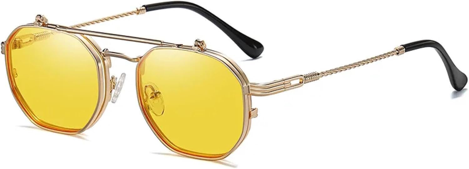 

Ретро-металлические панк-солнцезащитные очки Polygon для мужчин и женщин, модные, с прозрачными линзами Ocean Lens, защита от УФ-излучения UV400 TVTBBVV, Golden Yellow