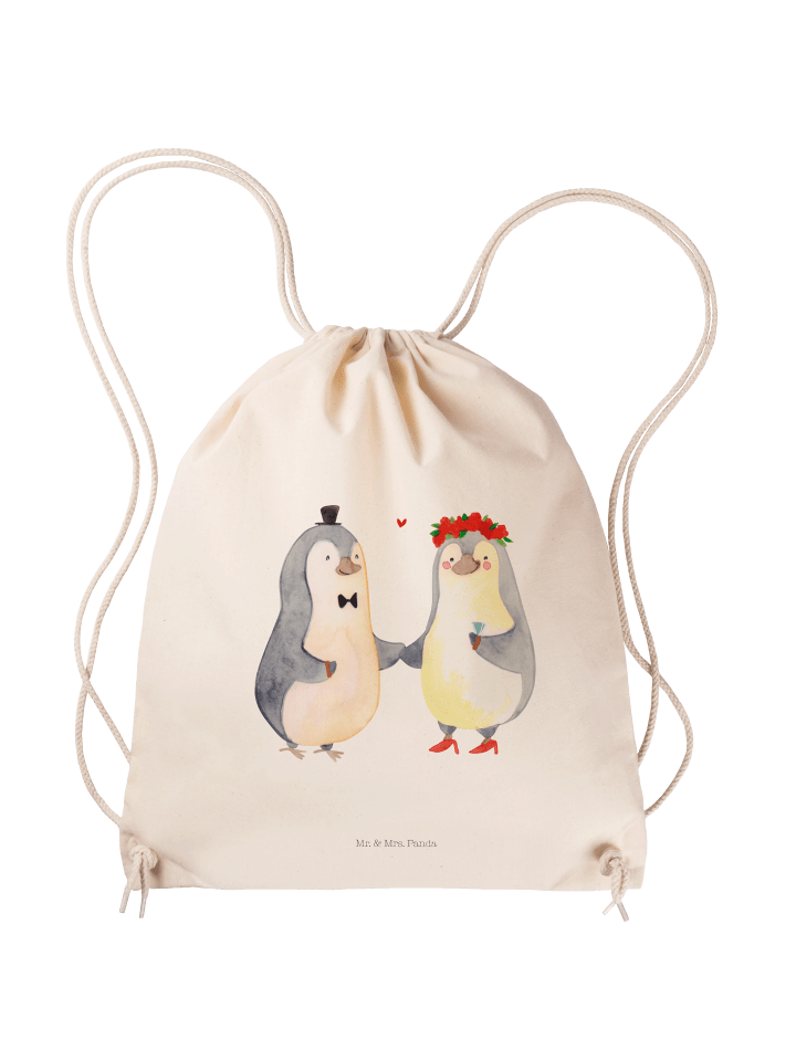 

Спортивная сумка Mr & Mrs Panda Sportbeutel Pinguin Heirat ohne Spruch, кремовый