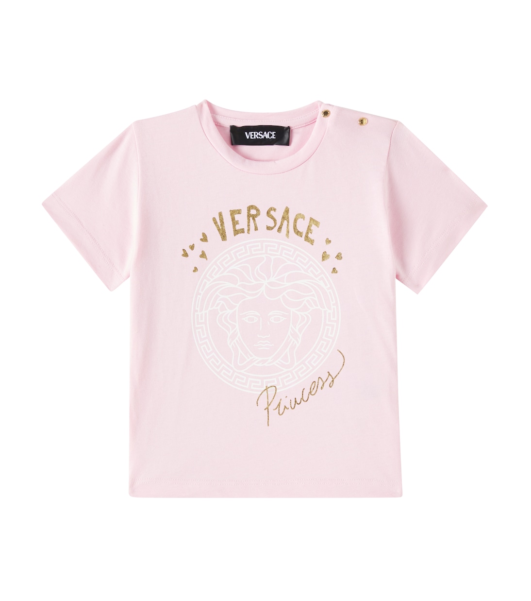 

Футболка из хлопкового джерси с изображением малышки Медузы Versace Kids, Pastel Pink + Gold