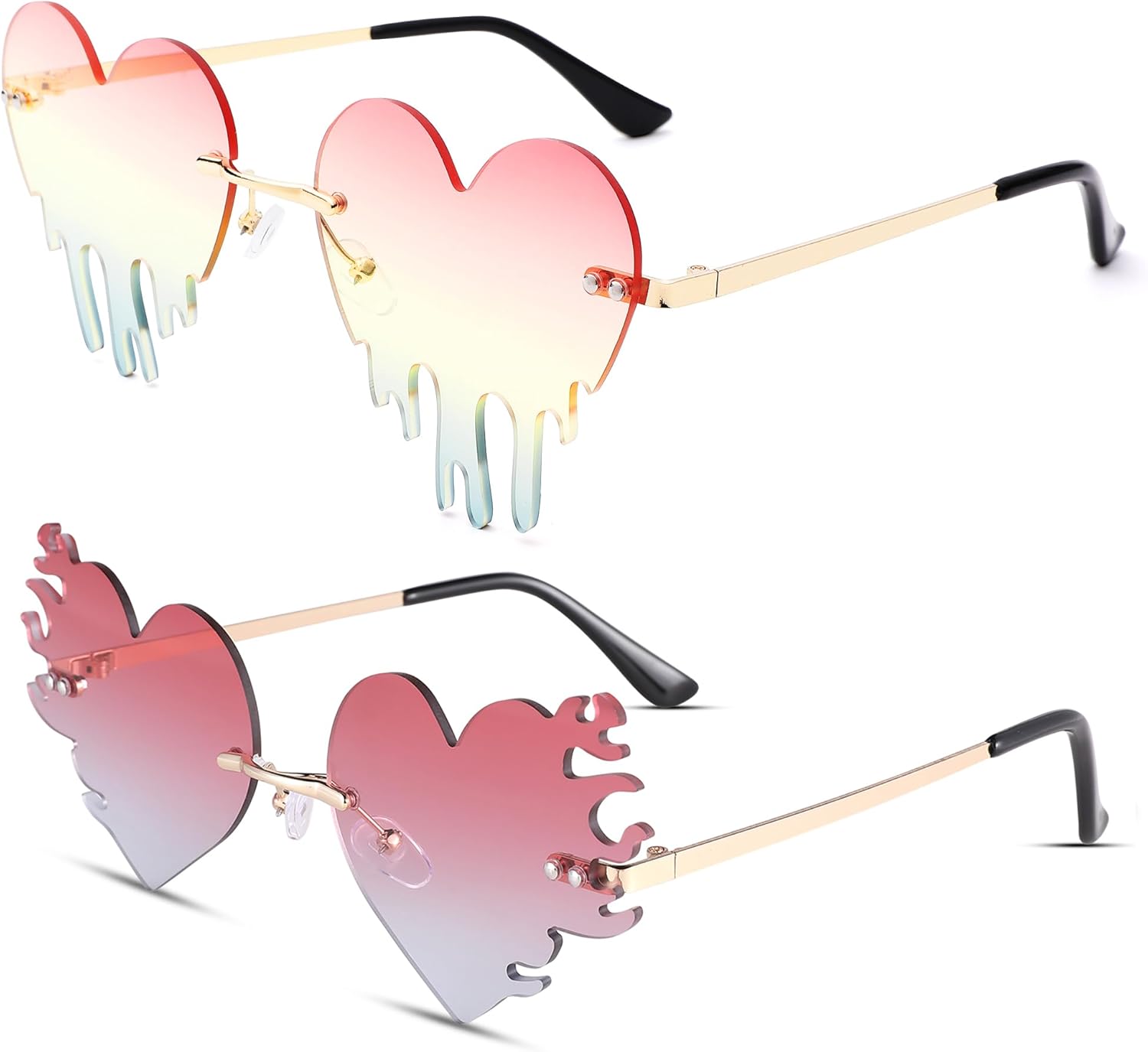 

Солнцезащитные очки LIU·WEN в форме огненного сердца для женщин и мужчин, винтажные, без оправы, с рисунком пламени и любви, для рейв-вечеринок и Хэллоуина (красно-синий градиент + фиолетовый), B6 Red-blue Gradient+purple