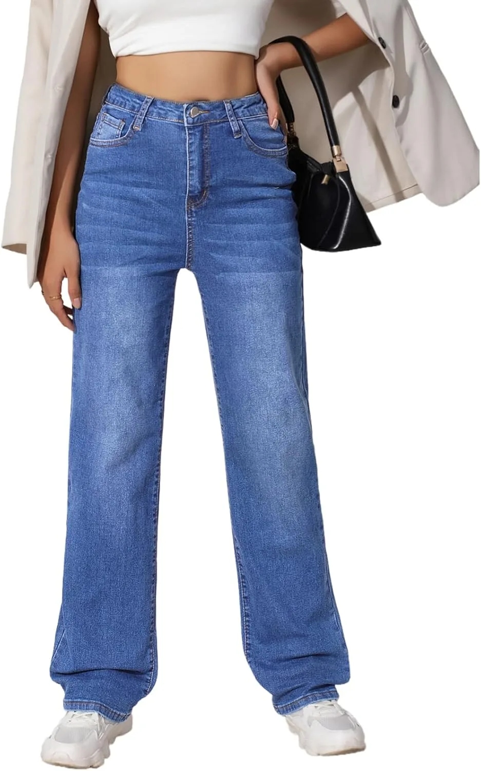Джинсы женские light blue широкие прямые high waisted