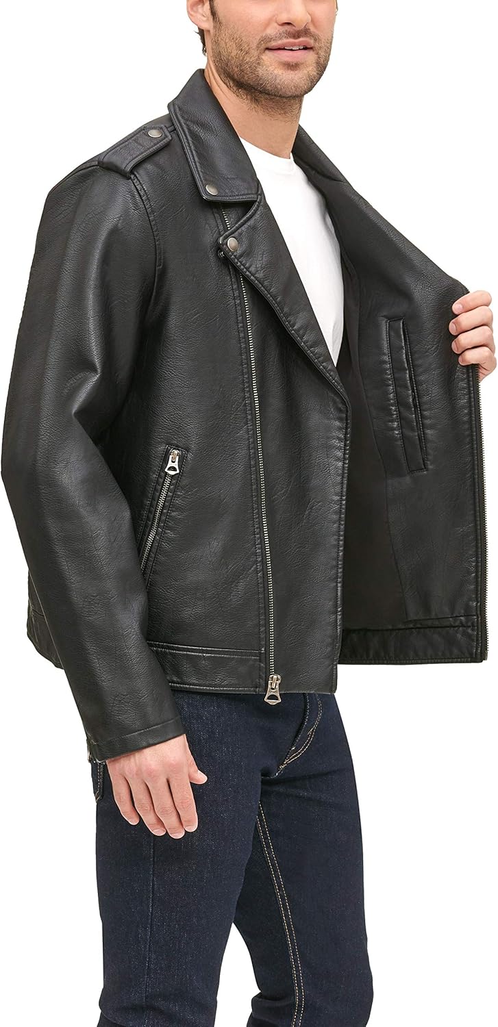 Мужская классическая мотоциклетная куртка Levi's из искусственной кожи, Black — фото 4