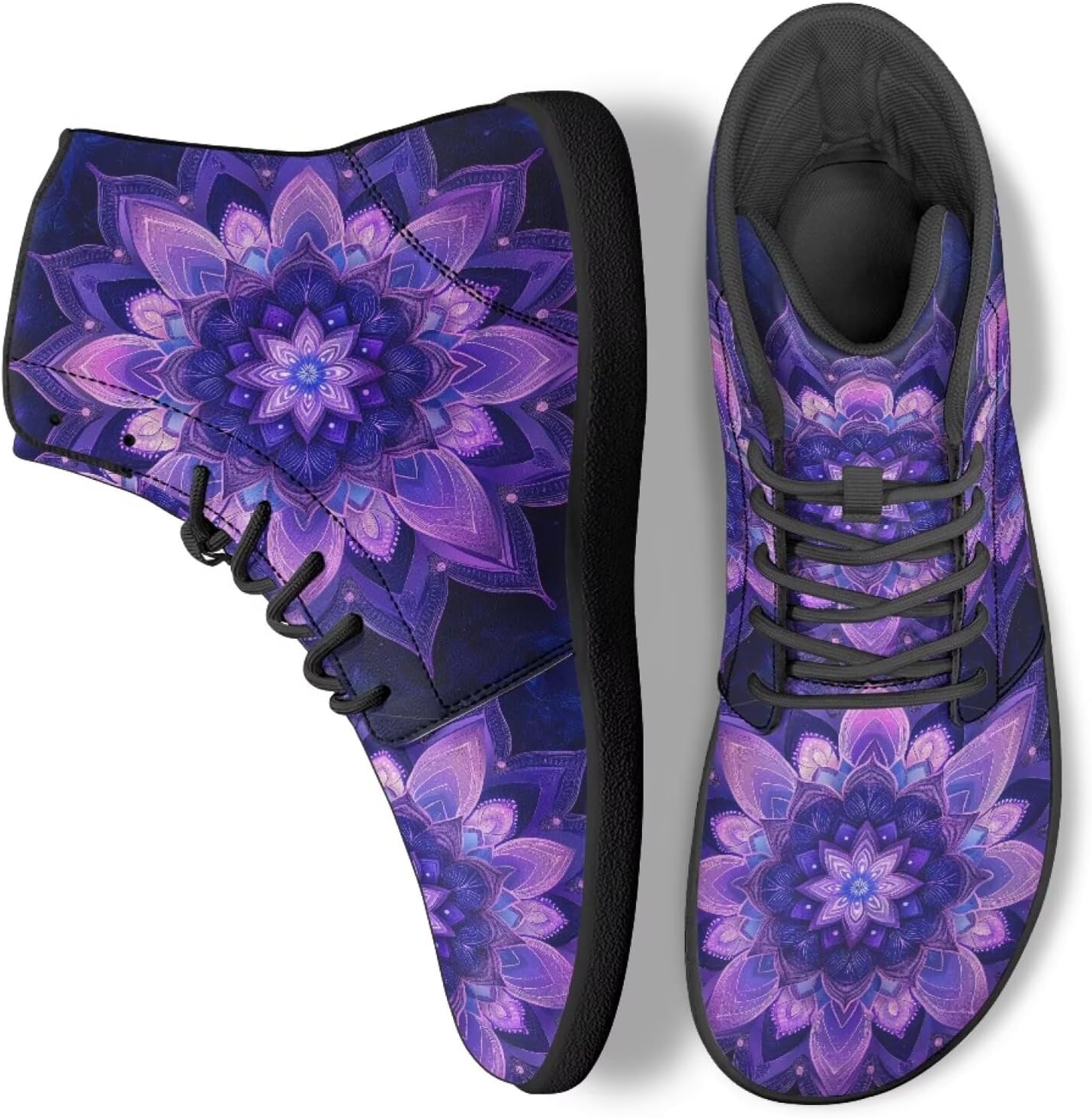 

Кроссовки Boho Mandala с цветочным узором для женщин и мужчин, с высоким верхом из PU кожи, для работы и ходьбы Ecaestolph, фиолетовый
