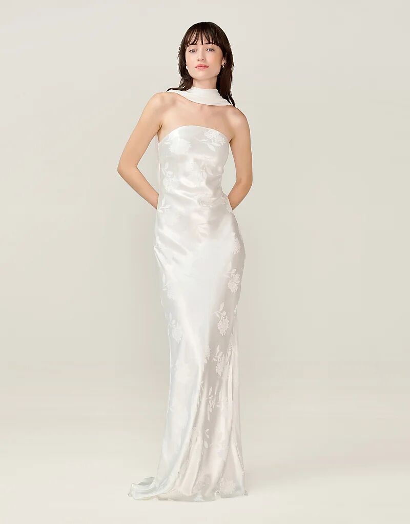 

Платье-футляр миди Omnes Dresses Faith из цветочного жаккарда с вырезом на спине и шарфом цвета слоновой кости