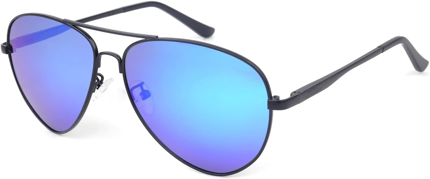 

Солнцезащитные очки JUST GO в винтажном стиле «авиатор» с металлической оправой, в комплекте с футляром, поляризованные линзы, 100% защита от УФ-излучения, Matte Black Revo Blue Lenses