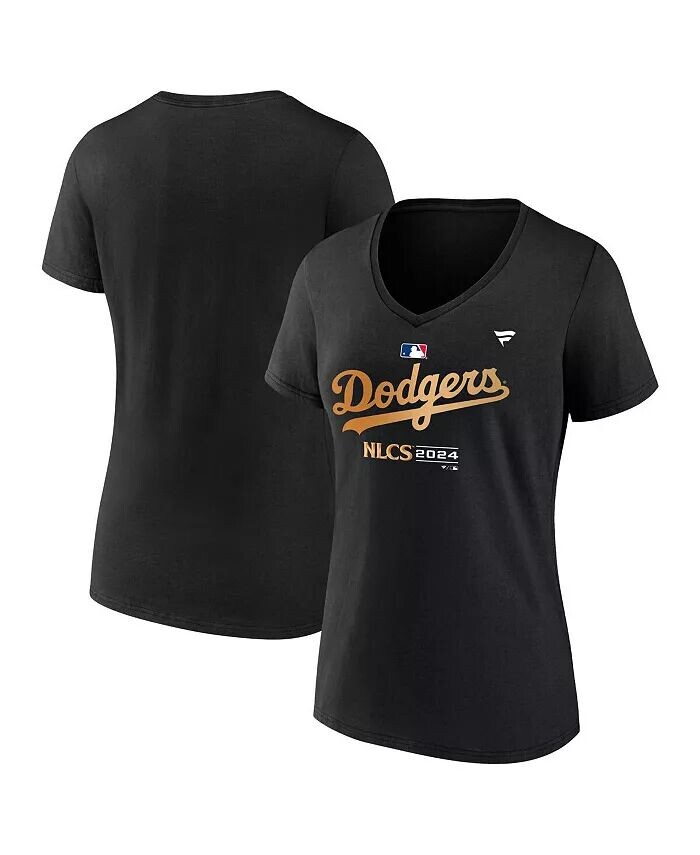 

Женская черная футболка Los Angeles Dodgers 2024 National League Division Series Champions Locker Room с V-образным вырезом Fanatics