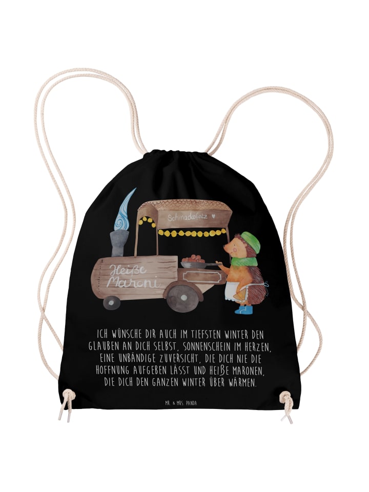 

Спортивная сумка с ежиком и каштанами, с надписью на черном фоне Mr. & Mrs. Panda