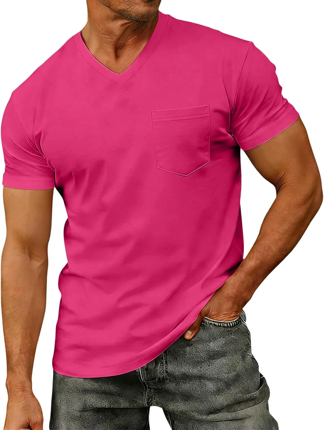 

Футболка с V-образным вырезом и нагрудным карманом RODYETQQ