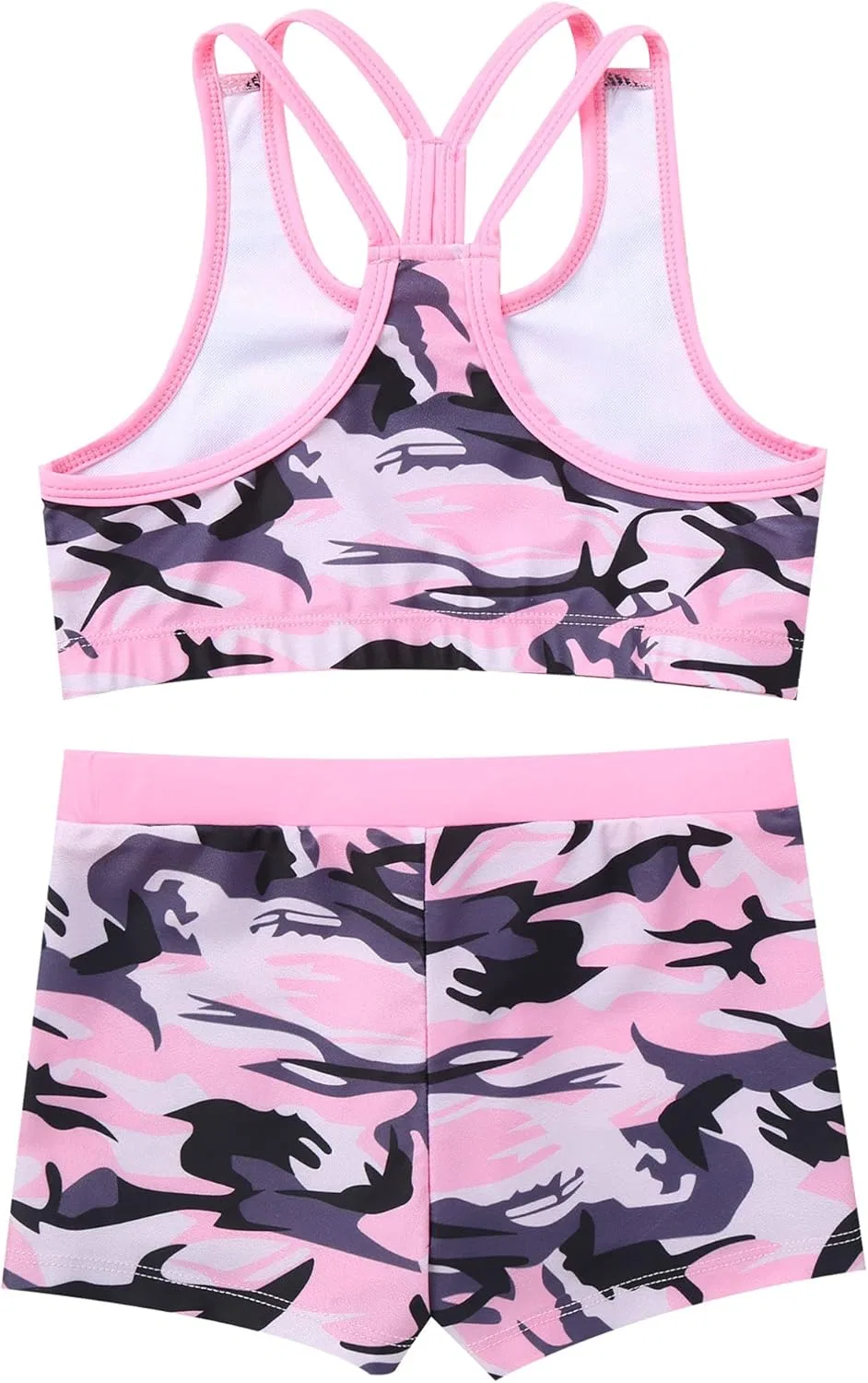 Детский спортивный костюм камуфляж HULIJA топ и шорты, Camouflage-pink — фото 4