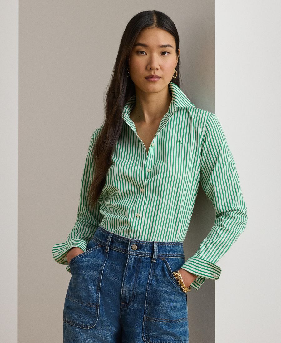 

Женская полосатая рубашка с длинными рукавами Lauren Ralph Lauren, Green/White Multi