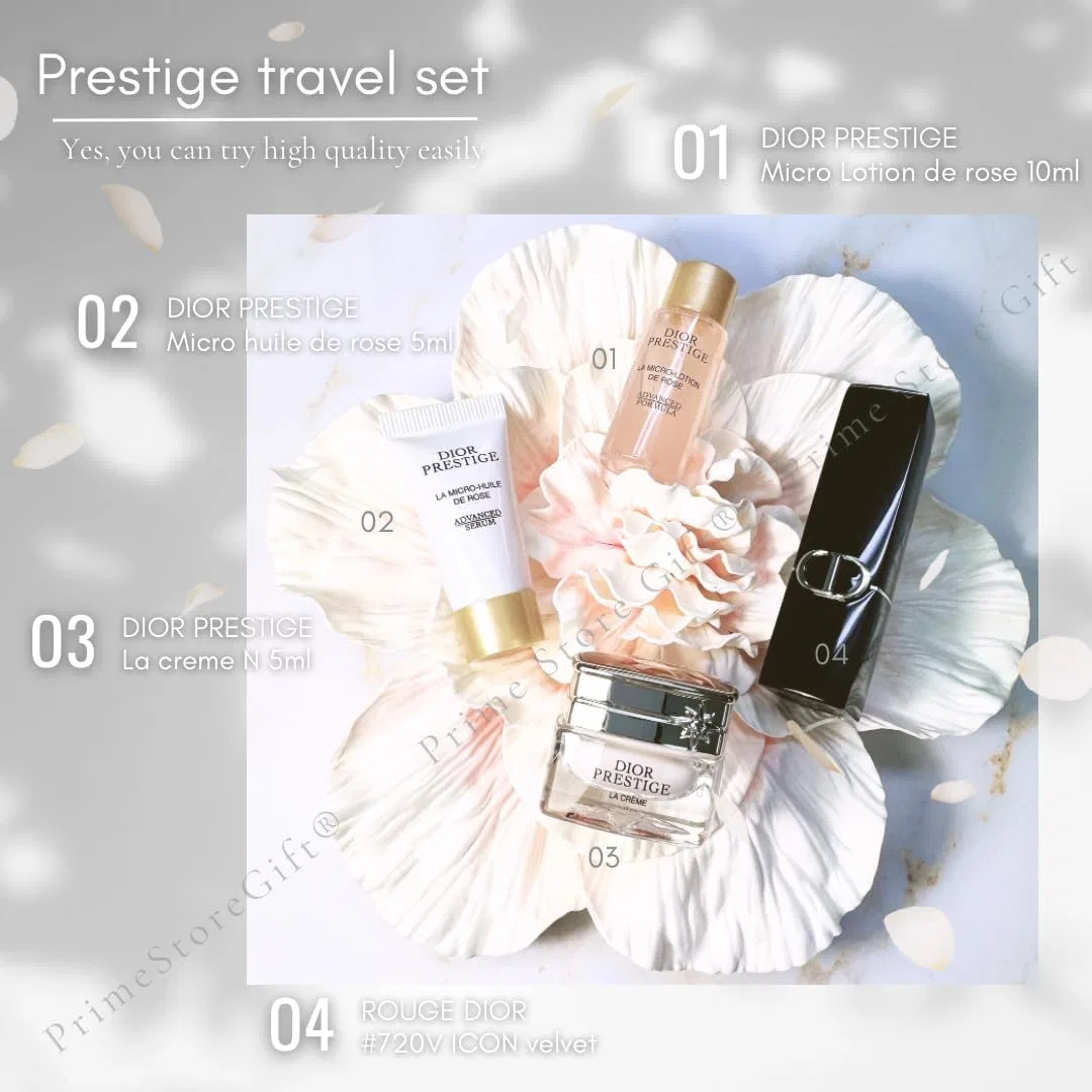 Набор средств по уходу Dior Prestige Travel Set (тонер, сыворотка, крем) + помада — фото 4