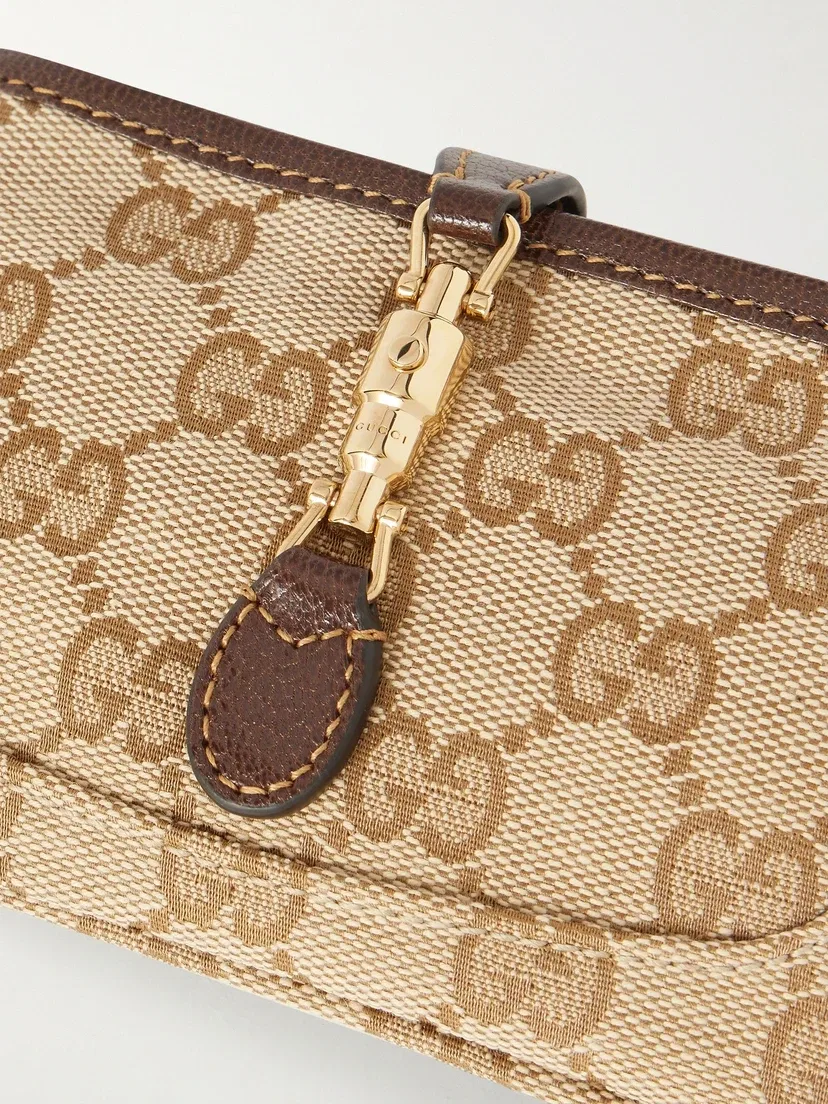 Кошелек Jackie из жаккардовой парусины с кожаной отделкой GUCCI, бежевый — фото 3