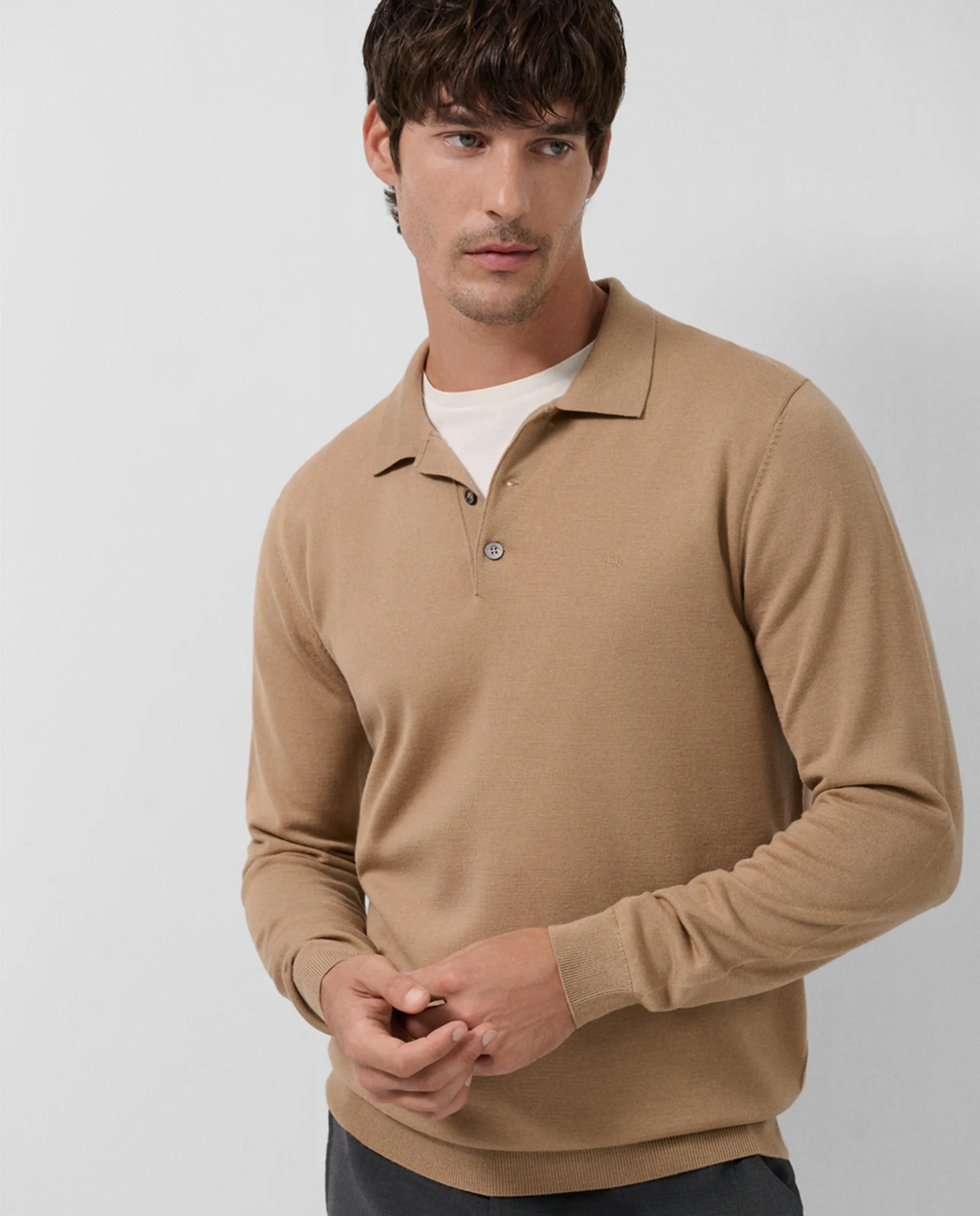 

Мужской вязаный джемпер из шерсти с поло-воротником Roberto Verino, песочный