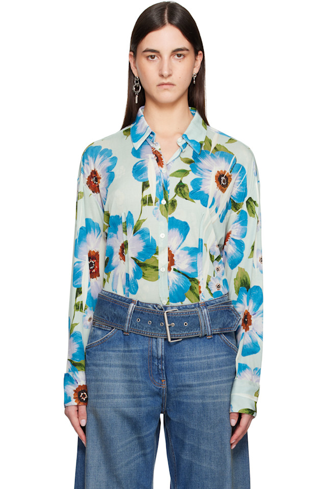 

Рубашка с принтом на пуговицах Acne Studios, синий