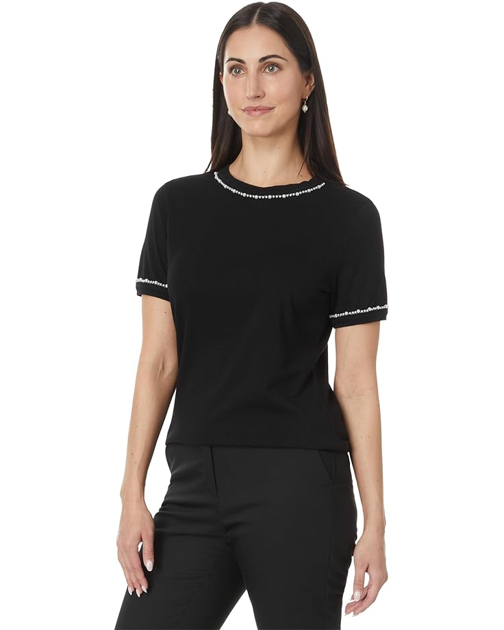 

Топ CeCe Boxy Tee Crew Neck Top W/ Pearl Trim, цвет Rich Black