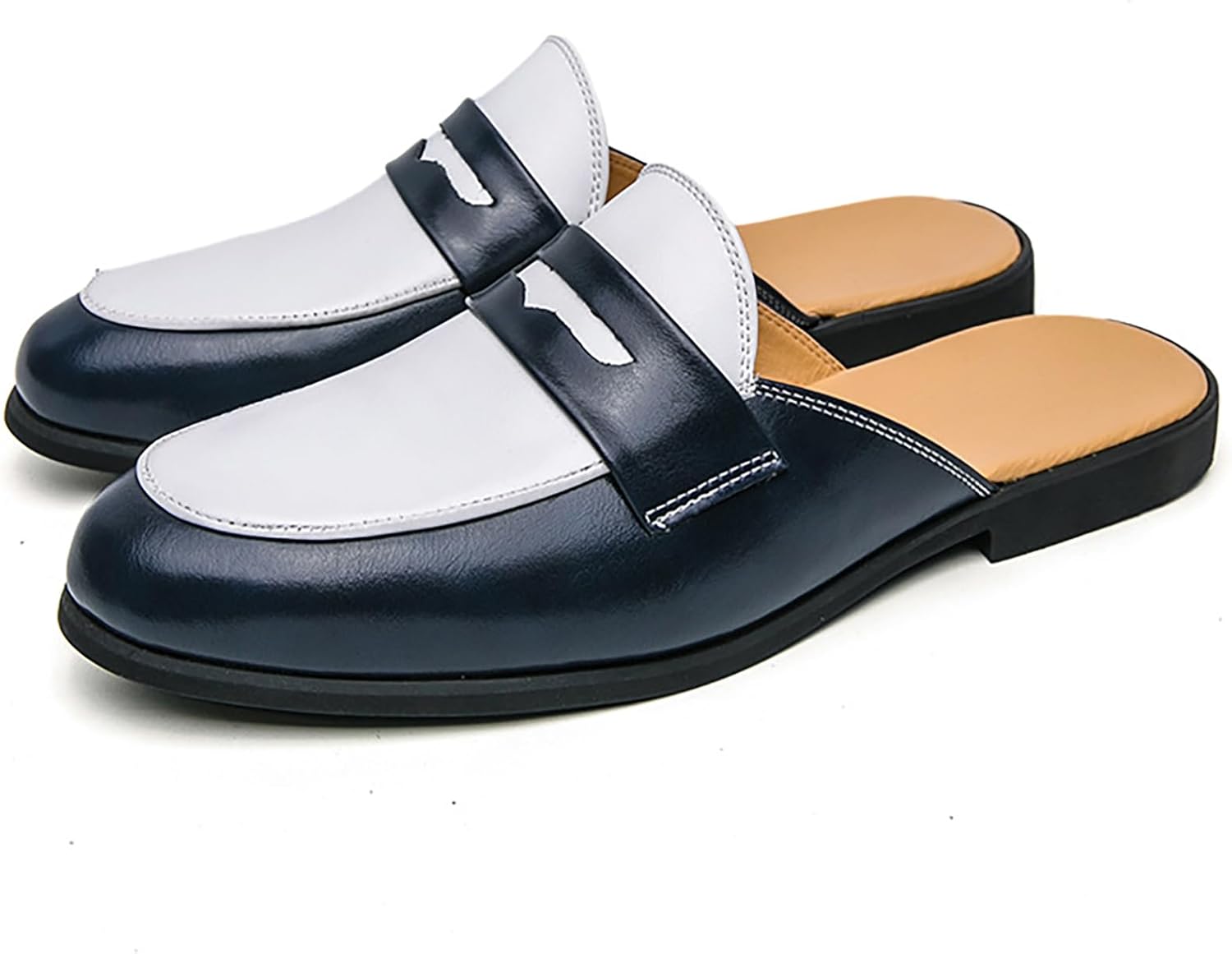 

Мужские кожаные мюли NENGMAON двухцветные, модные, с закрытым заостренным носком, без задника, с удобной подошвой, легкие, на низком каблуке, с ремешком на пятке, для повседневной носки, работы, вечеринок и свадеб, синий