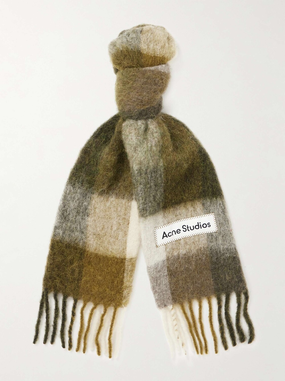 

Вязаный шарф в клетку с бахромой ACNE STUDIOS, зеленый
