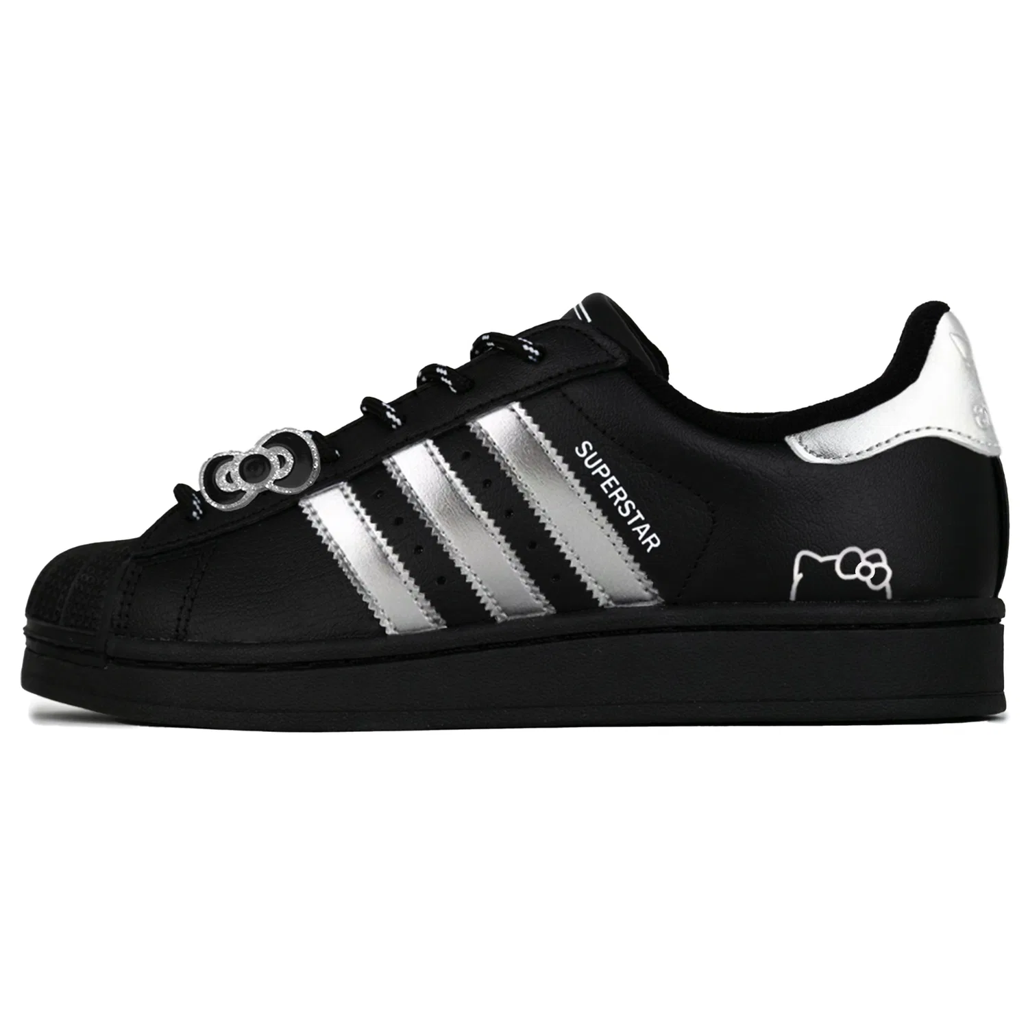 Кроссовки Superstar 2 Shell Head, silver cool cat leather, износостойкие дышащие низкие Adidas Originals, Black Silver