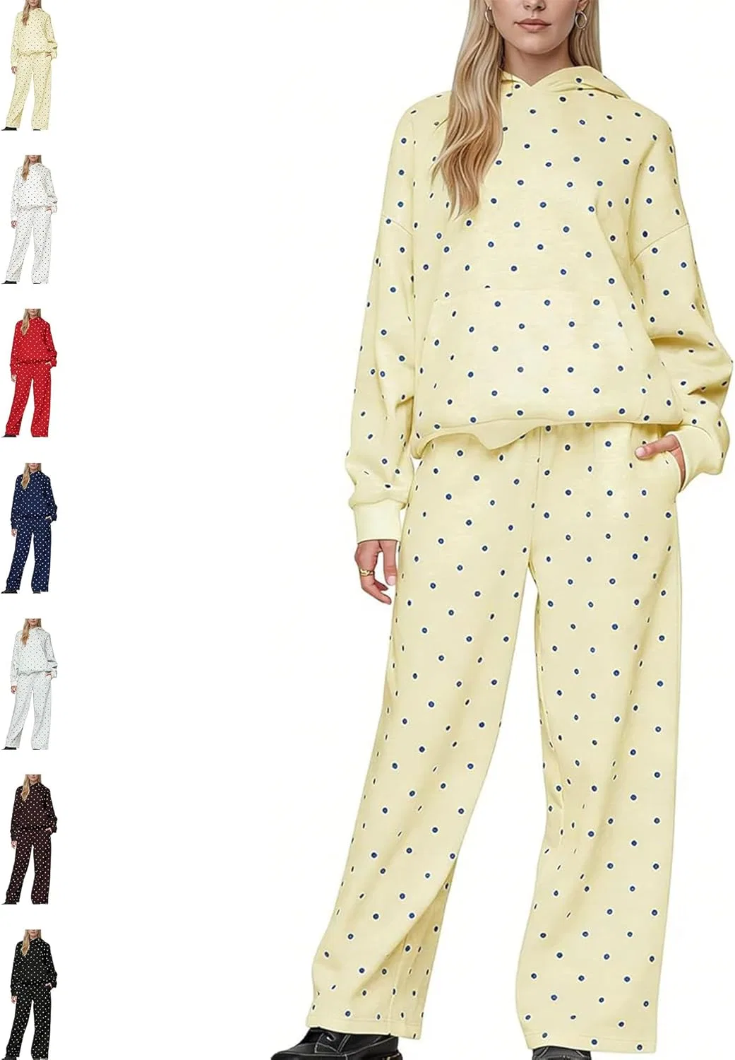 Женский спортивный костюм из толстовки и штанов, Oversized, Polka Dot, Light Yellow