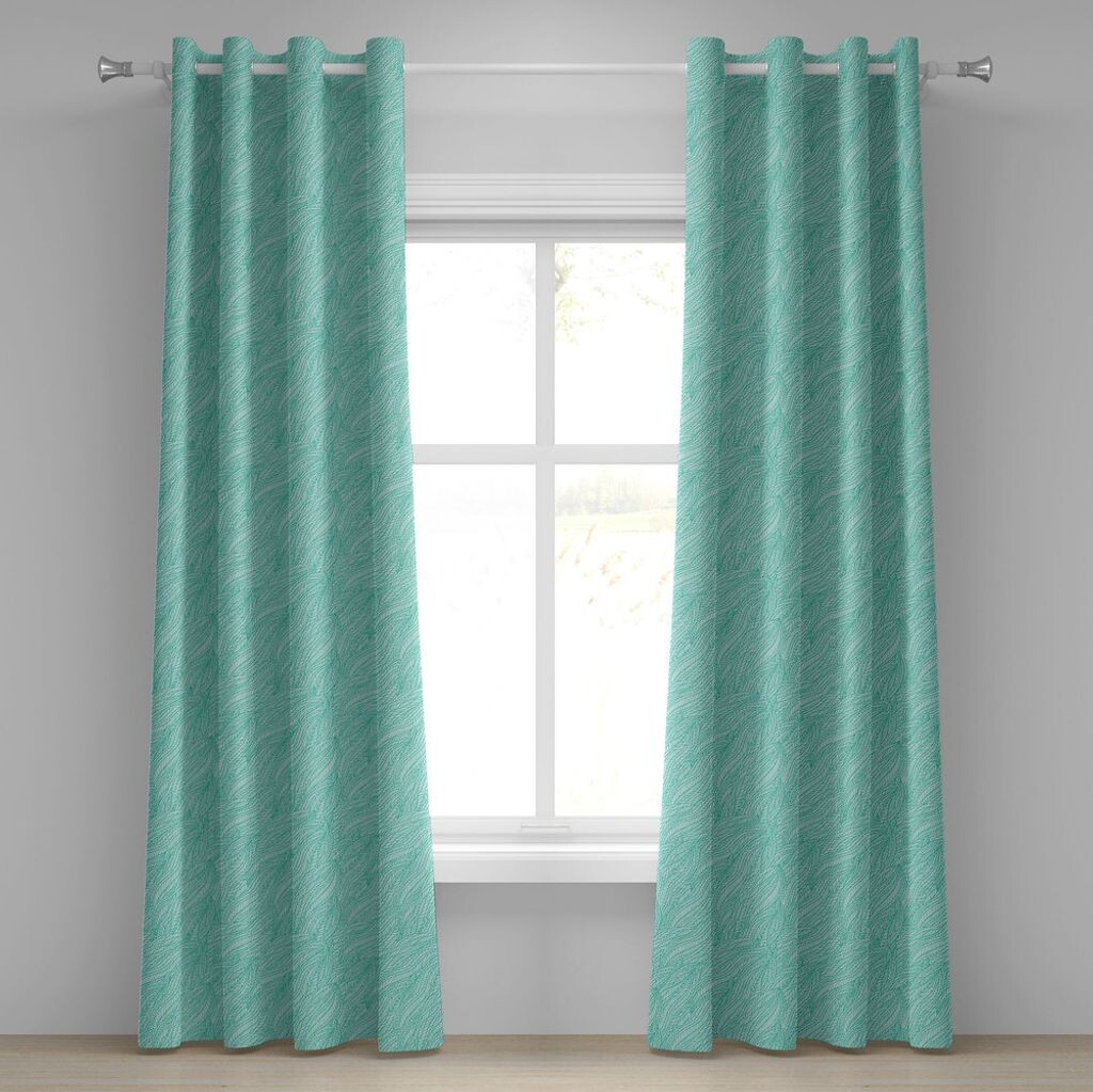 

ABAKUHAUS Бирюзовая занавеска с люверсами, абстрактный дизайн, листья, растения, волнистый узор, простой графический принт, декоративные оконные шторы с 2 панелями, 280 см x 260 см, зеленый