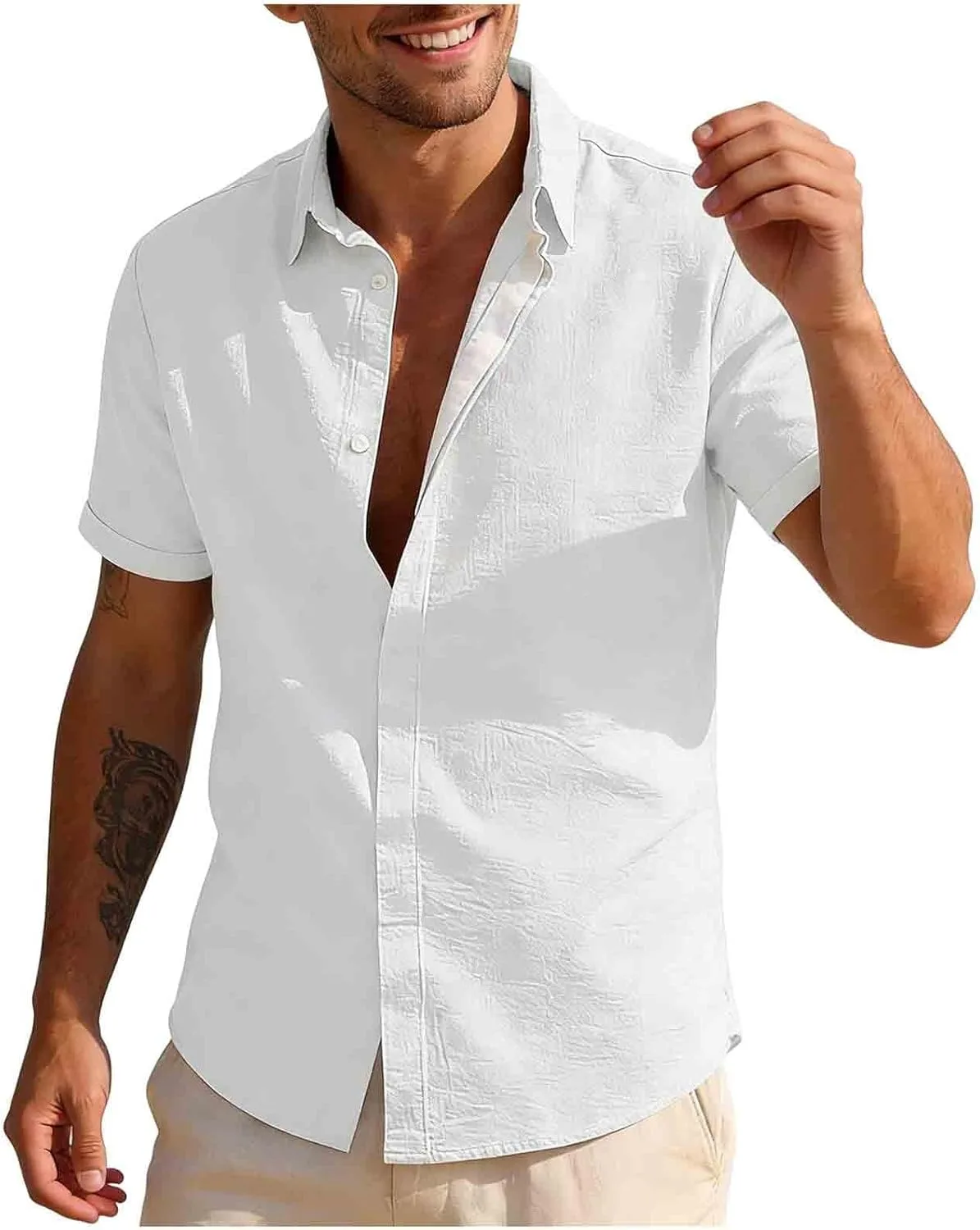 

Мужская льняная рубашка с коротким рукавом Casual