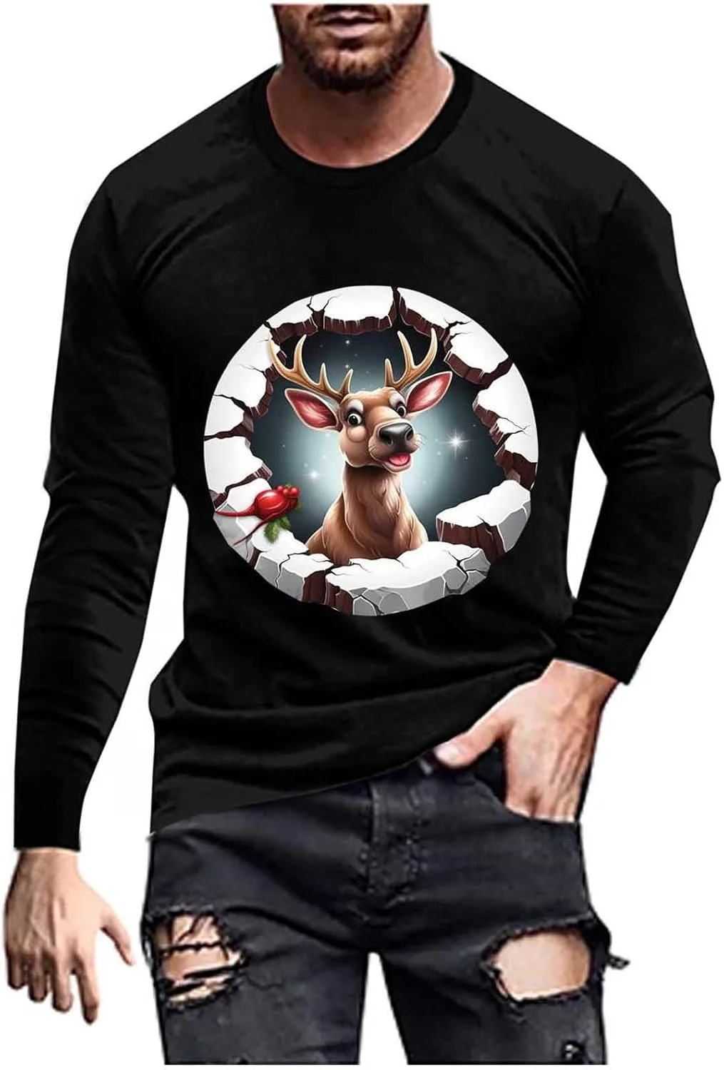 

Мужская футболка с длинным рукавом Casual Funny Printed Christmas, легкая